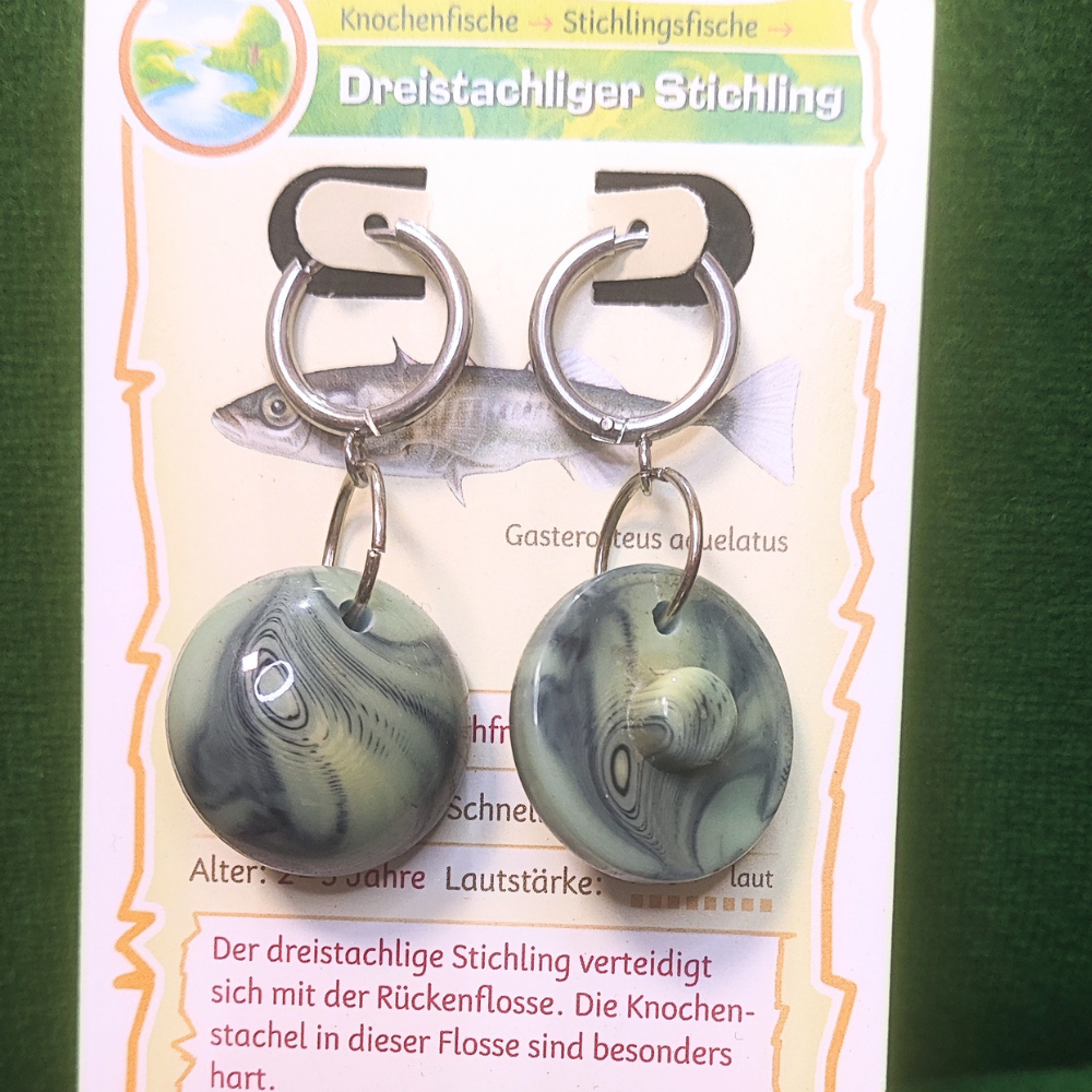 Vintage Knopfohrringe: Dreistachliger Stichling