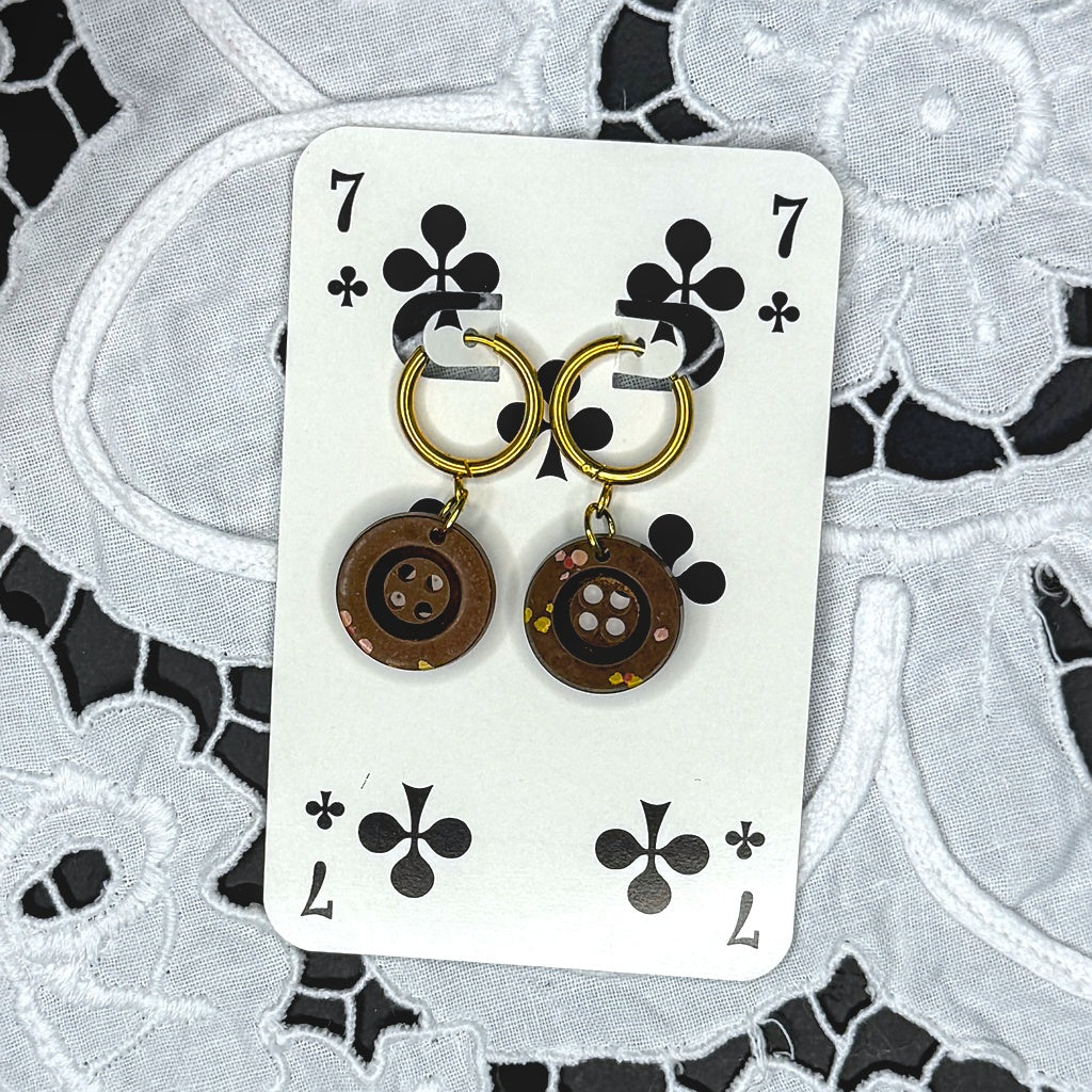 Vintage Knopfohrringe: Sprenkel Kakao