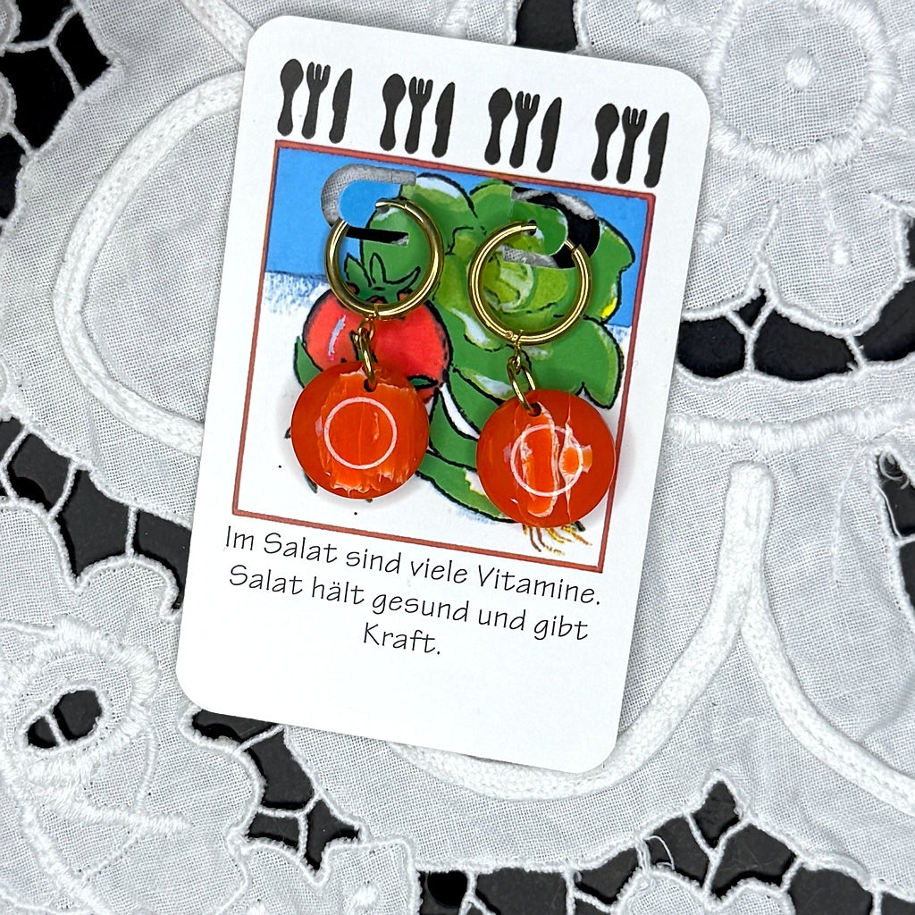 Vintage Knopfohrringe: Marmorierte Tomate