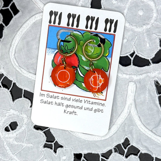 Vintage Knopfohrringe: Marmorierte Tomate