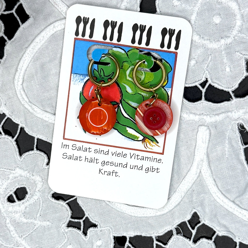 Vintage Knopfohrringe: Marmorierte Tomate