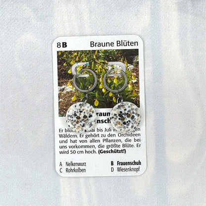 Vintage Knopfohrringe: Braungesprenkelter Frauenschuh